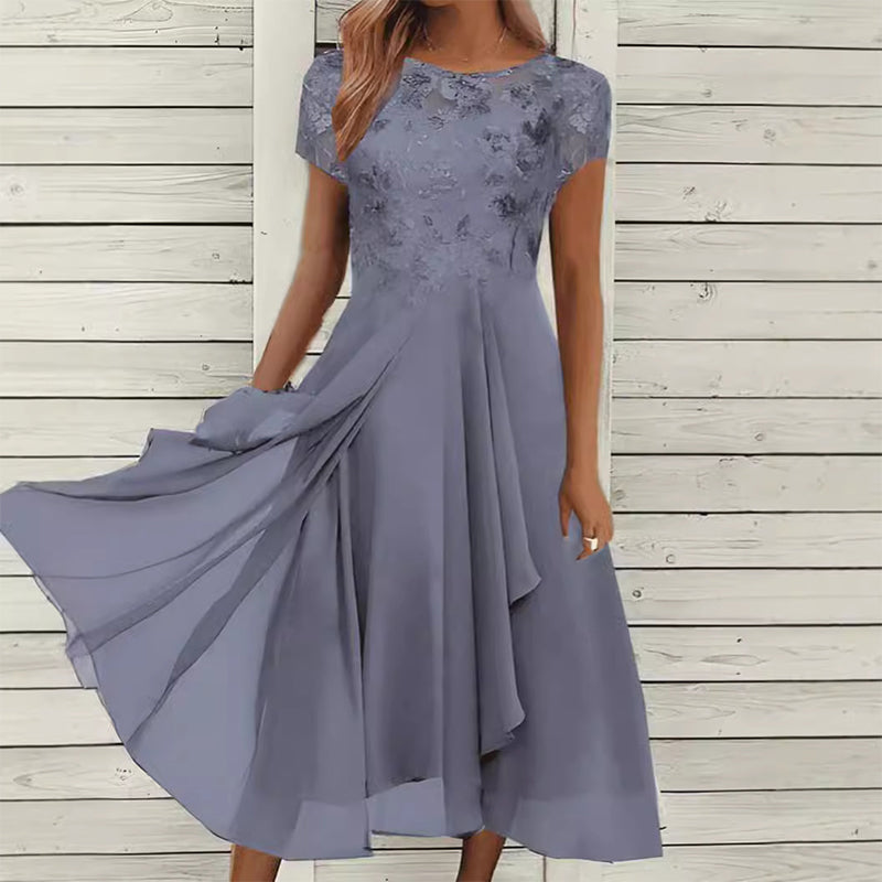Women's Elegant Sequin Floral Print Chiffon Dress