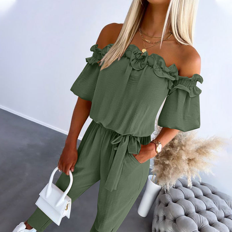 Women's Off-Shoulder Lace Overlay Jumpsuit