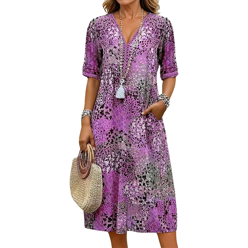 Women's V Neck Casual Holiday Pocket Dress