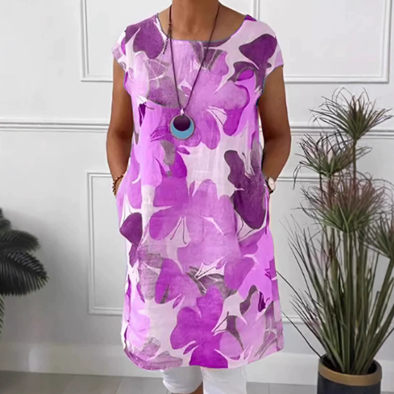 Women's Floral Print Loose Dress with Pockets