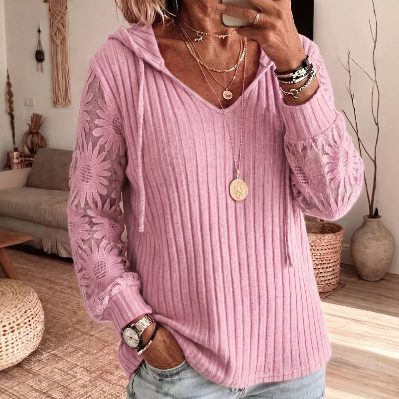 Women's Chic Lace Sleeve Hooded Sweater