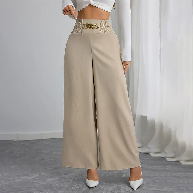 Women's Smocked Elastic Waist Wide-Leg Pants
