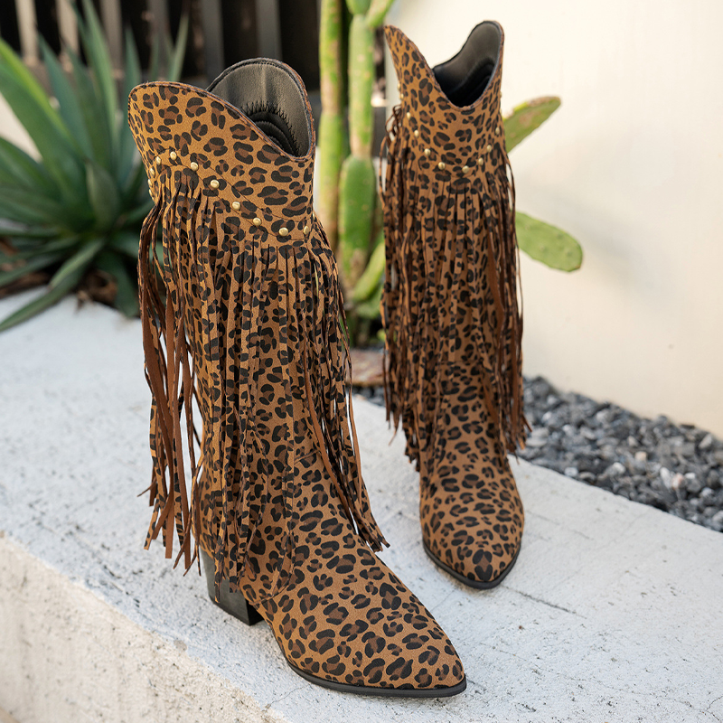 Women's Retro Fringe Knee High Boots