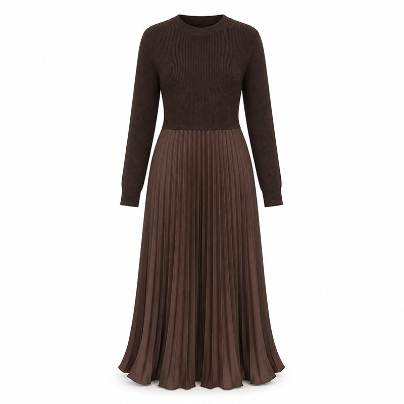 Women's Round Neck Pleated Maxi Dress