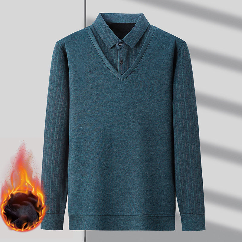 Men's Mock Two-Piece Fleece Lined Sweater