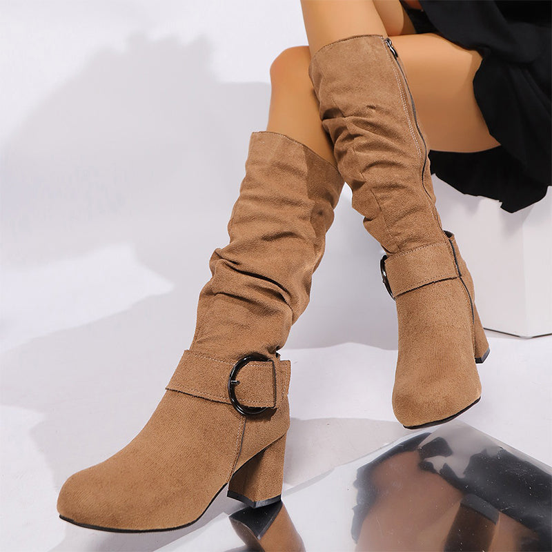 Women's Slouchy Knee High Boots with Side Zipper