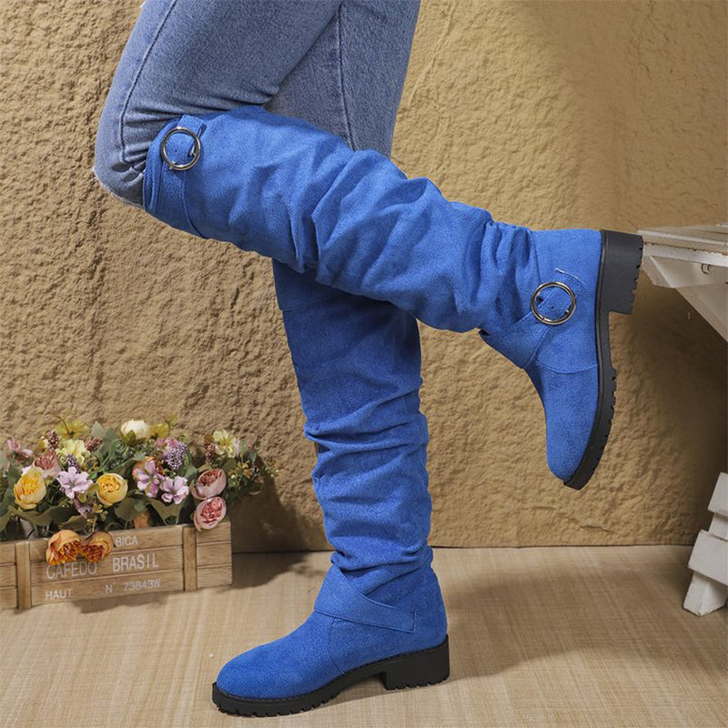 Women's Slouchy Knee-High Boots with Belt Buckle