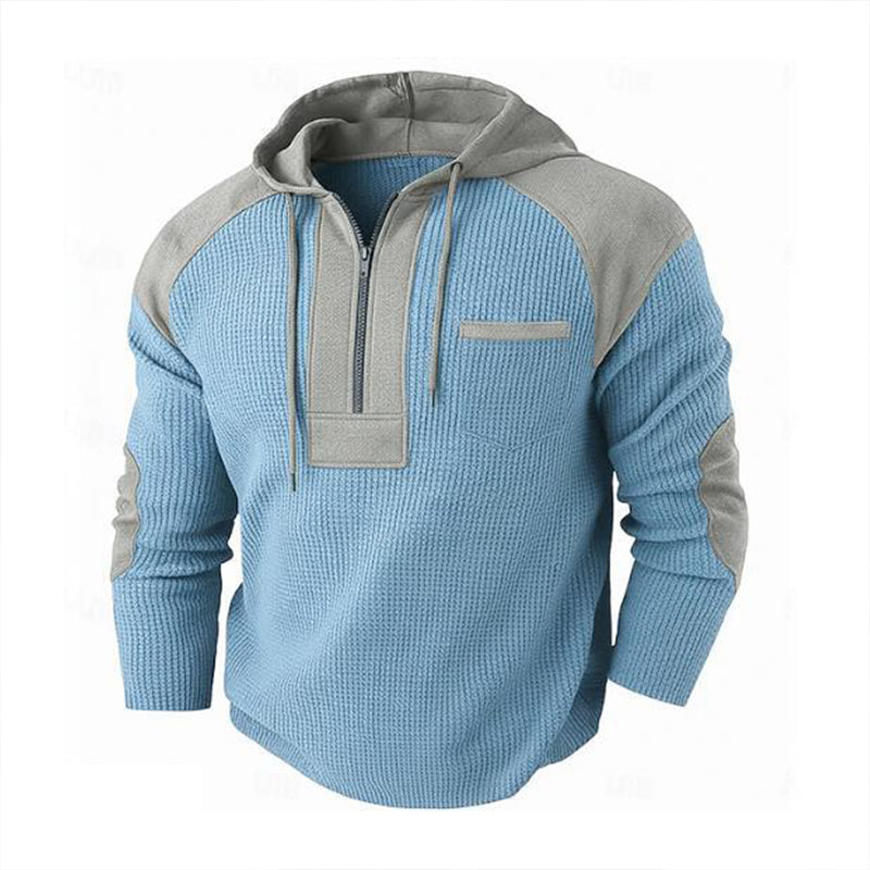 Men's Casual Patchwork Waffle Knit Hoodie