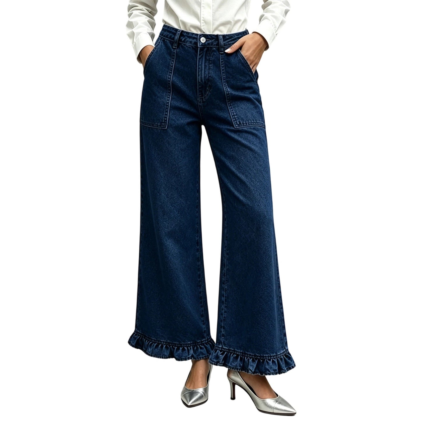 Women's Chic Ruffled Hem Straight Leg Jeans