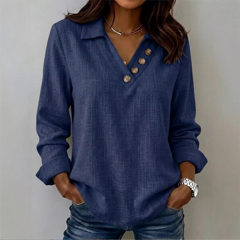 Women's Vintage Long Sleeve V-Neck Top