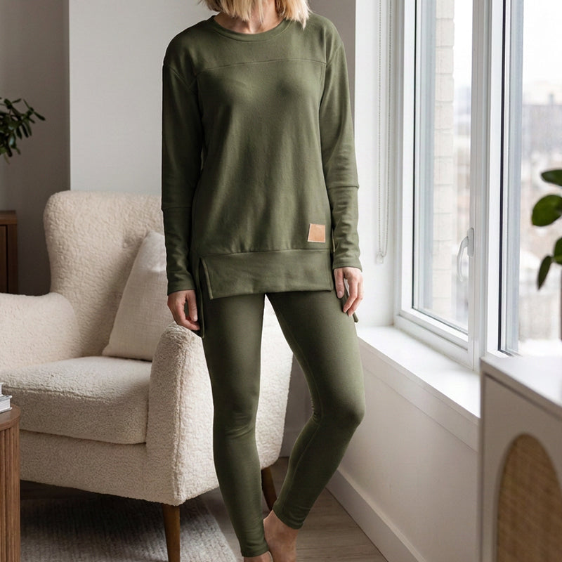 Women's Split Long Sleeve Top & Pants Set