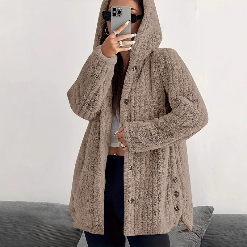 Women's Loose-Fit Hooded Plush Jacket