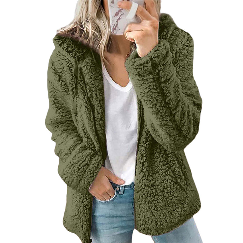 Women's Hooded Zip-Up Fuzzy Jacket