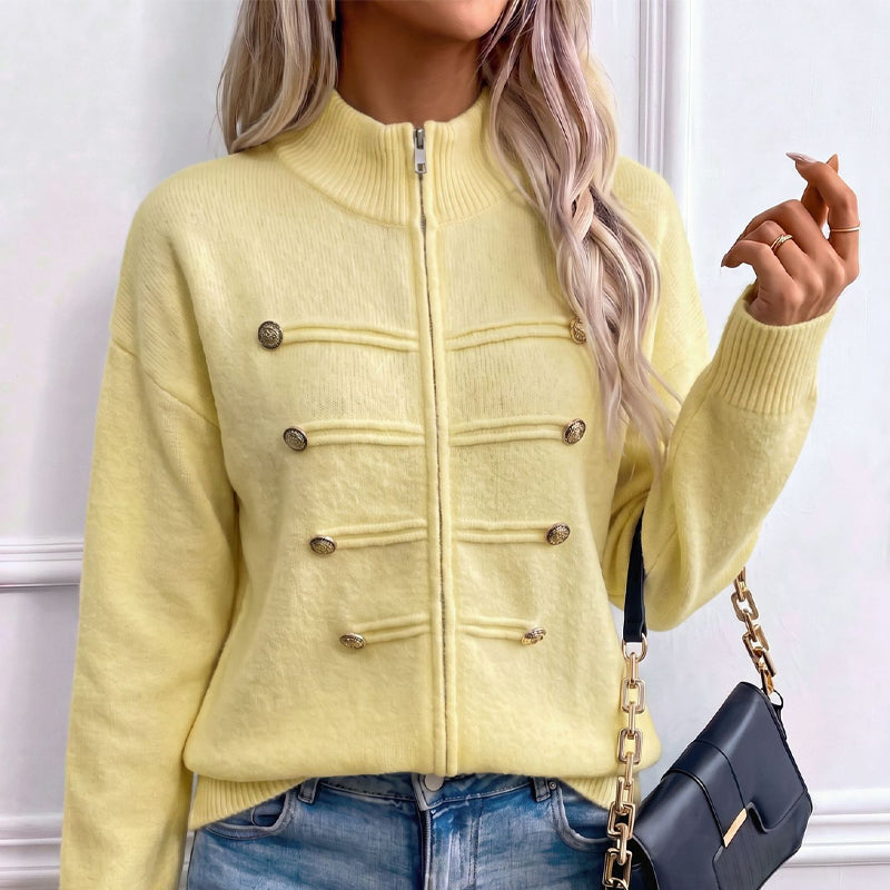 Women's Casual Double Zipper Sweater Jacket