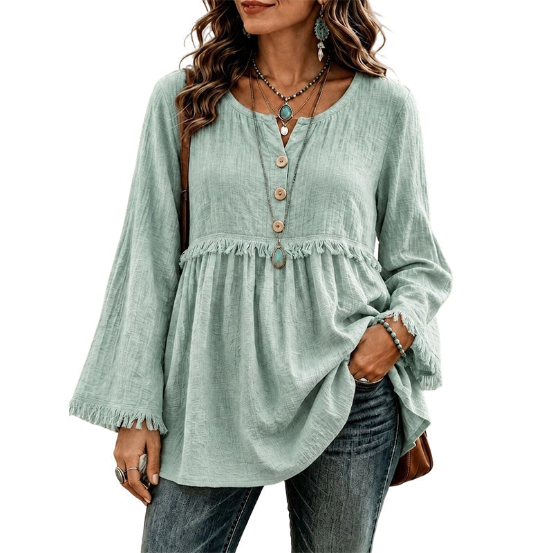 Women's Bohemian Fringe Bell Sleeve Top