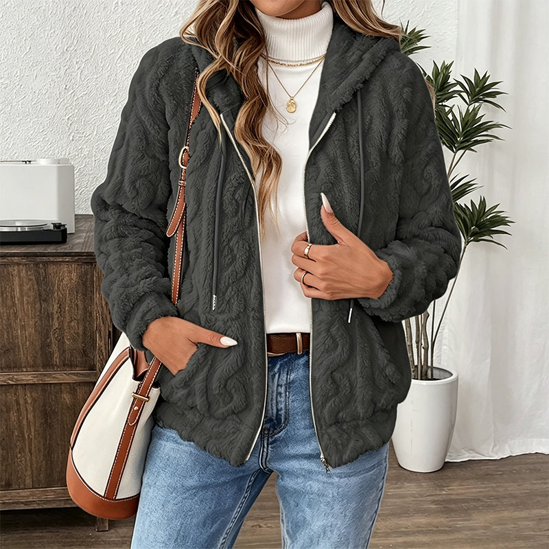 Women's Casual Warm Fuzzy Hooded Jacket