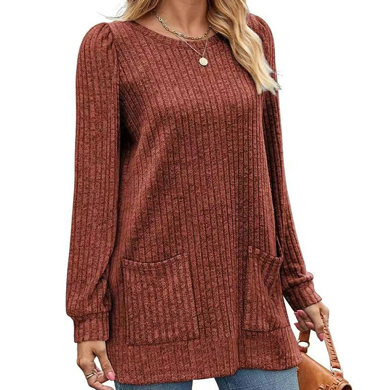 Women's Cozy Mid-Length Ribbed Knit Top