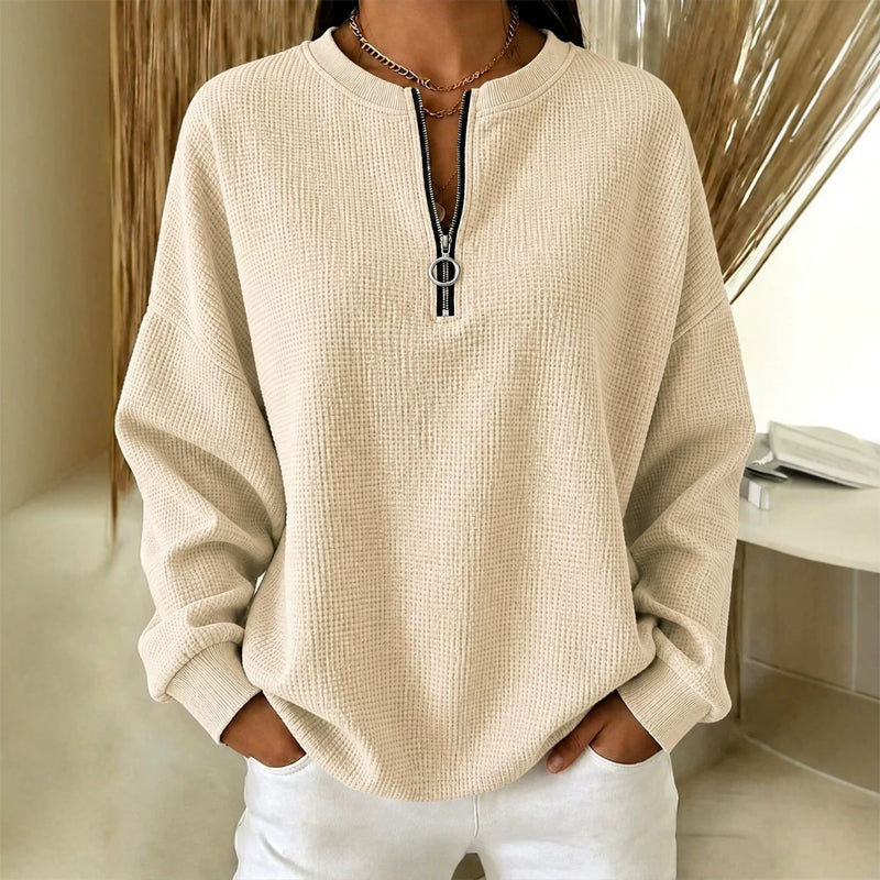 Women's Casual Quarter Zip Waffle Knit Top