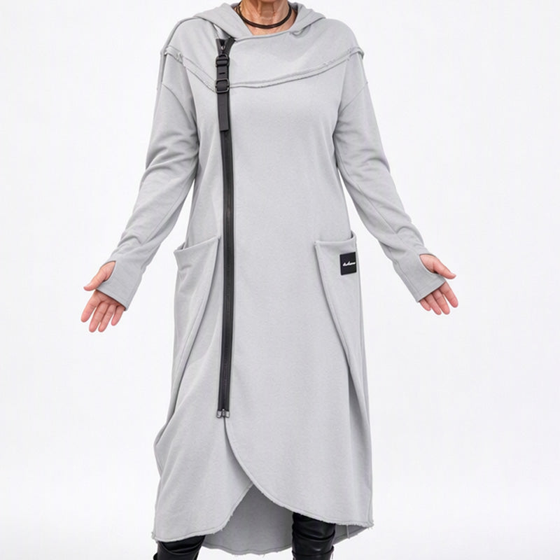 Women's Long Asymmetric Zip-Up Tunic Hoodie
