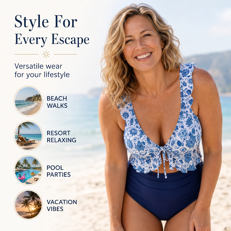 Women's Ruffle V-Neck One-Piece Swimsuit