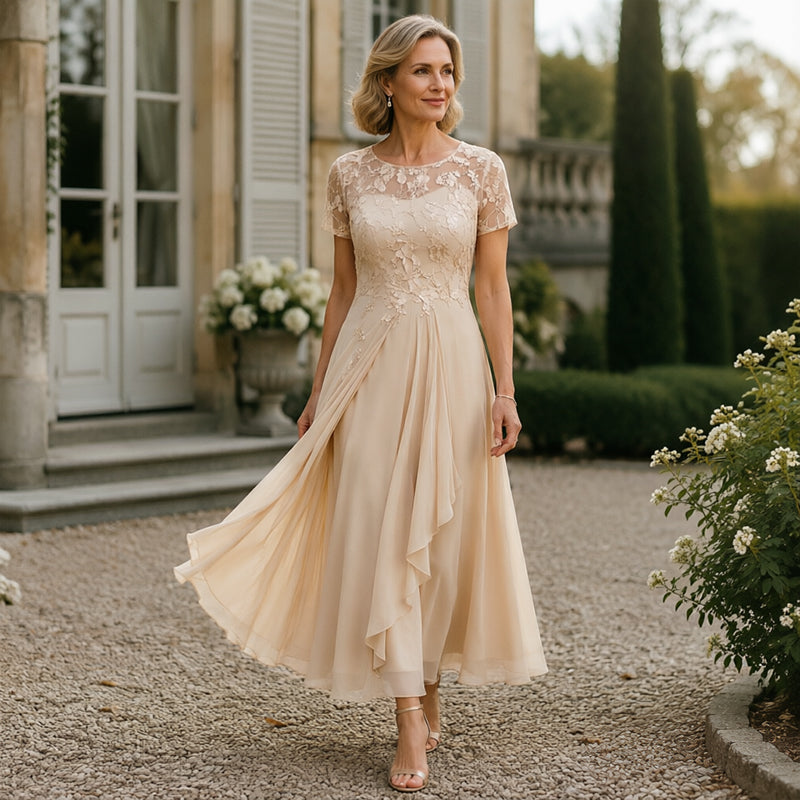 Women's Elegant Sequin Floral Print Chiffon Dress