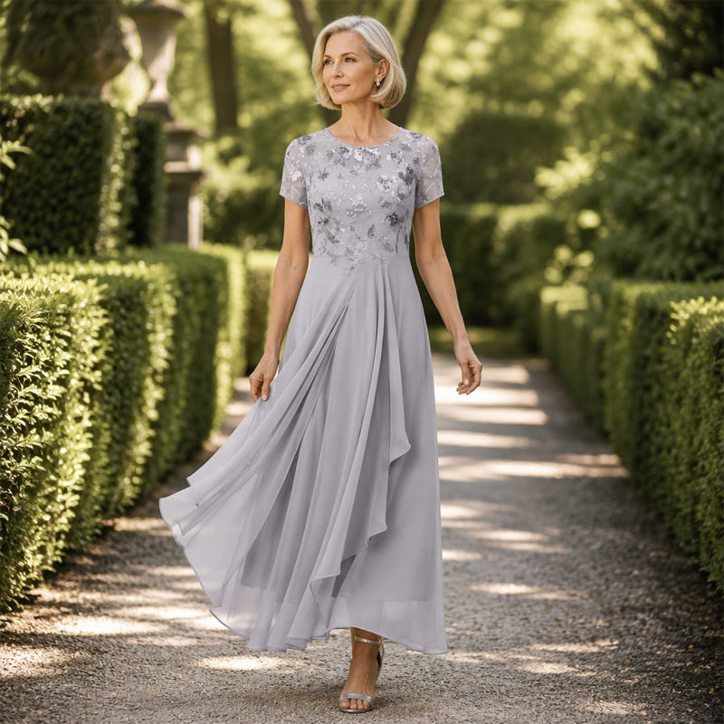 Women's Elegant Sequin Floral Print Chiffon Dress