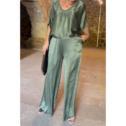 Loose Satin Women's Top & Pants Set