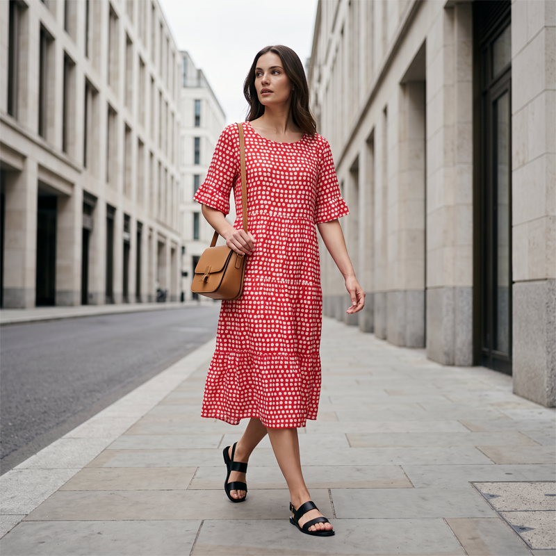 Women's Casual Crew Neck Midi Dress