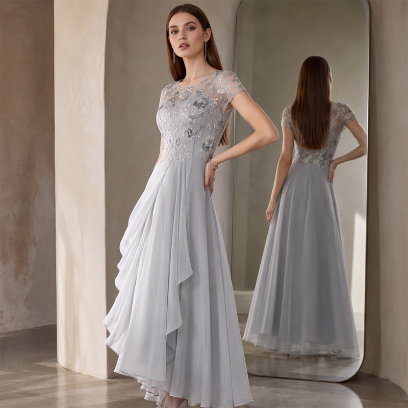 Women's Elegant Sequin Floral Print Chiffon Dress