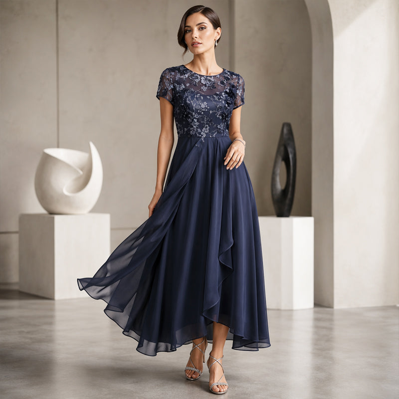 Women's Elegant Sequin Floral Print Chiffon Dress