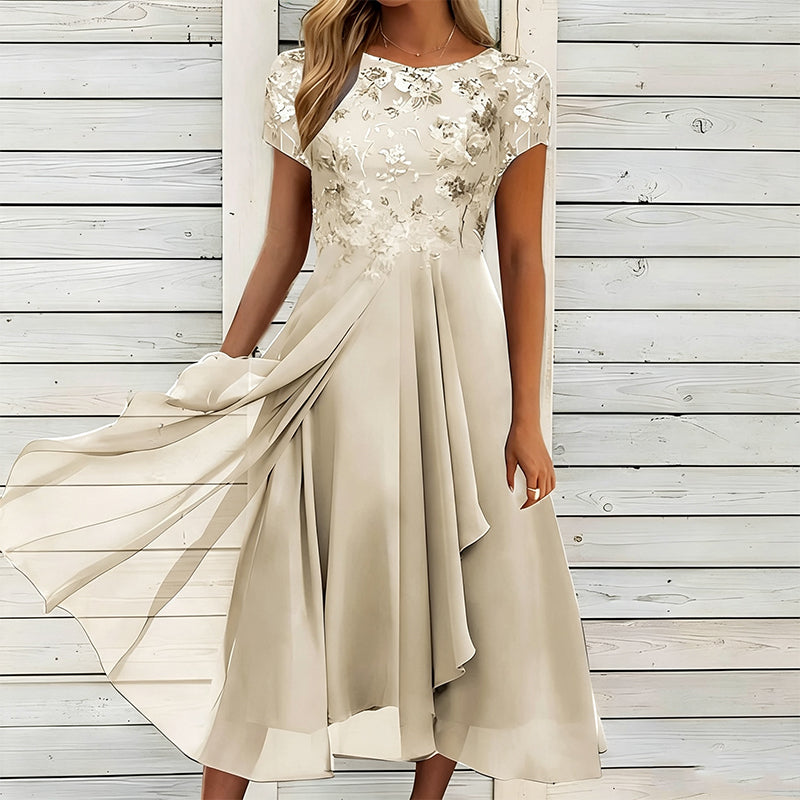 Women's Elegant Sequin Floral Print Chiffon Dress