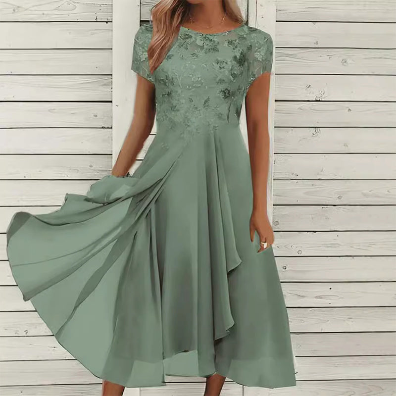 Women's Elegant Sequin Floral Print Chiffon Dress