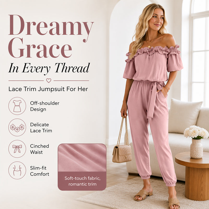 Women's Off-Shoulder Lace Overlay Jumpsuit