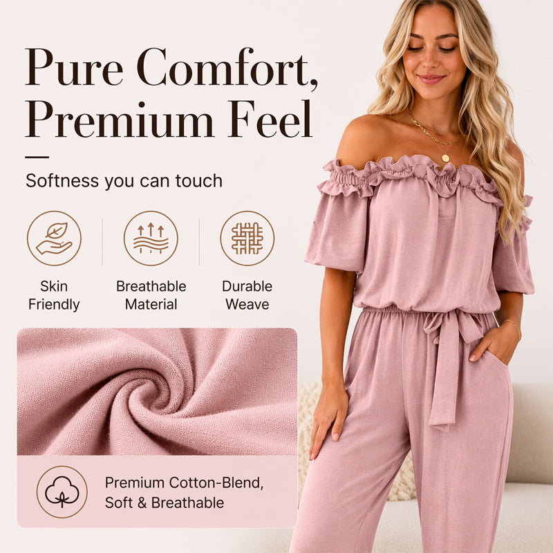 Women's Off-Shoulder Lace Overlay Jumpsuit
