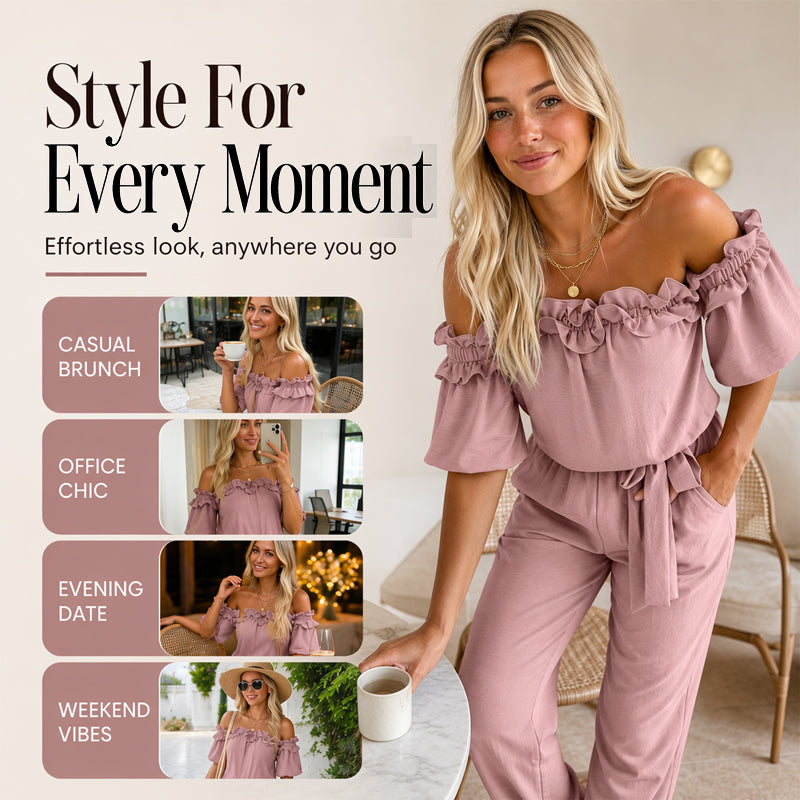 Women's Off-Shoulder Lace Overlay Jumpsuit
