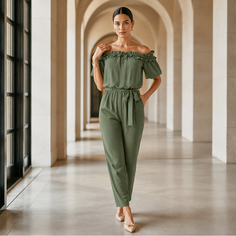 Women's Off-Shoulder Lace Overlay Jumpsuit