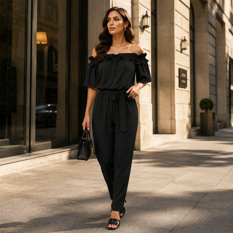 Women's Off-Shoulder Lace Overlay Jumpsuit