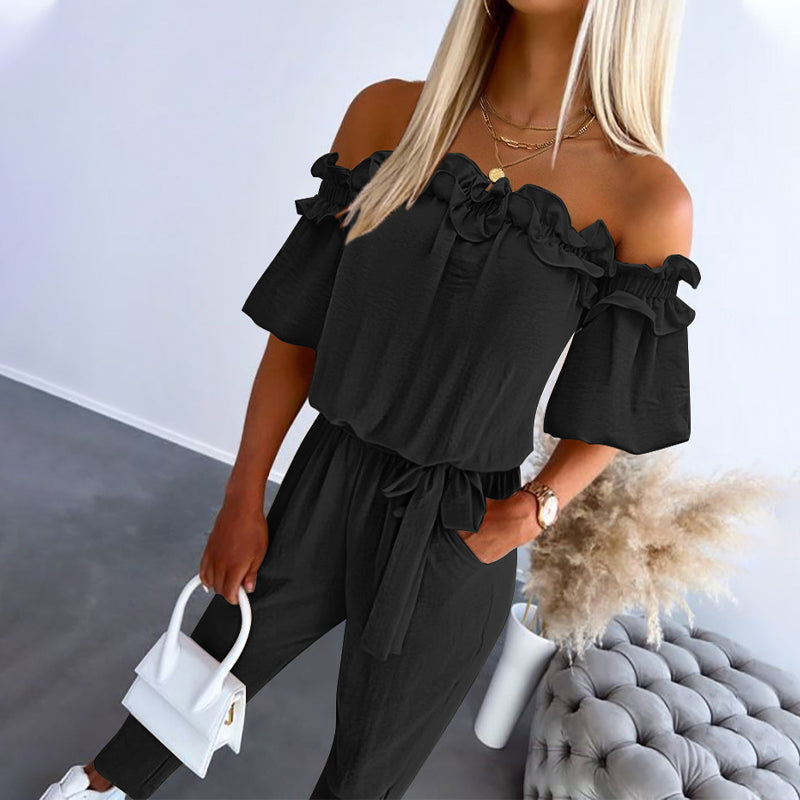 Women's Off-Shoulder Lace Overlay Jumpsuit