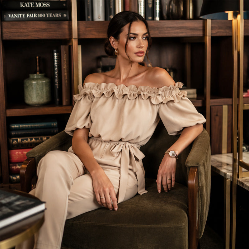 Women's Off-Shoulder Lace Overlay Jumpsuit