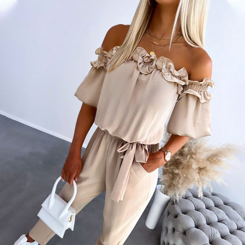 Women's Off-Shoulder Lace Overlay Jumpsuit