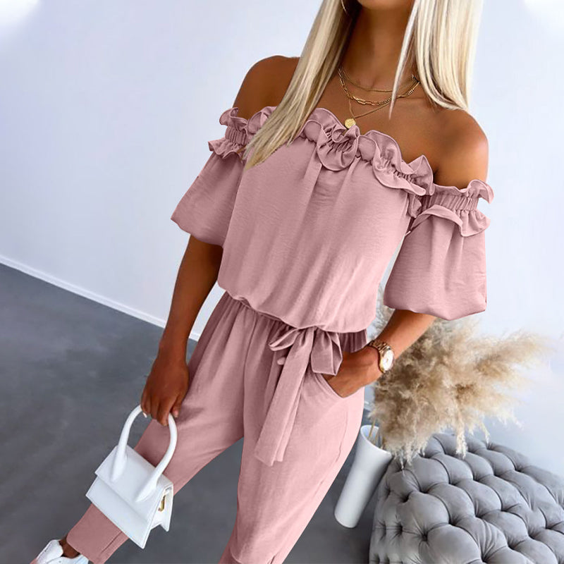 Women's Off-Shoulder Lace Overlay Jumpsuit