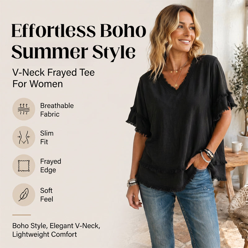 Women's Casual V-Neck Fringe Trim Top