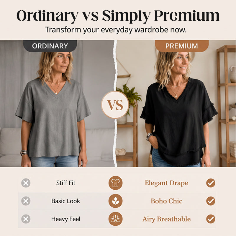 Women's Casual V-Neck Fringe Trim Top
