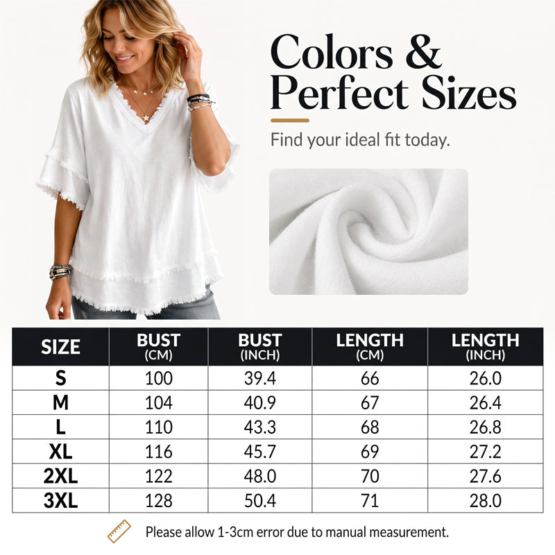 Women's Casual V-Neck Fringe Trim Top