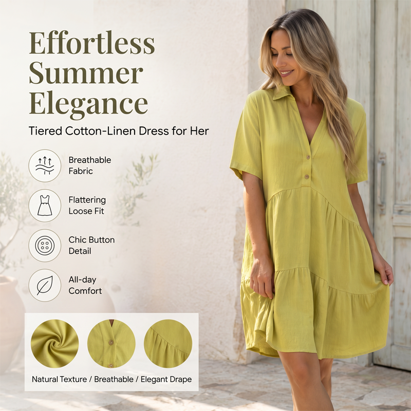 Women's Casual Comfort Lapel Button Dress