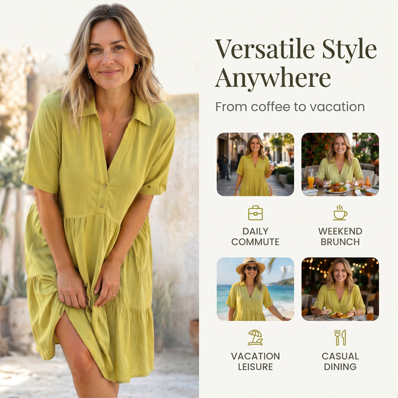 Women's Casual Comfort Lapel Button Dress