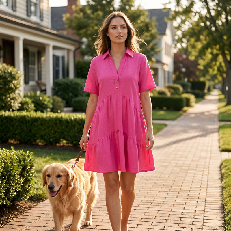 Women's Casual Comfort Lapel Button Dress