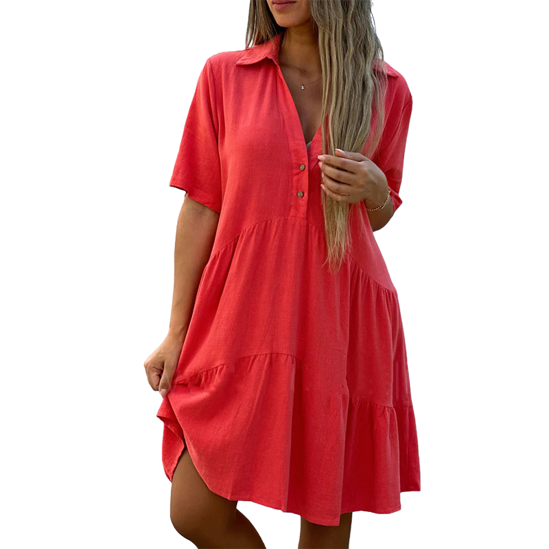 Women's Casual Comfort Lapel Button Dress