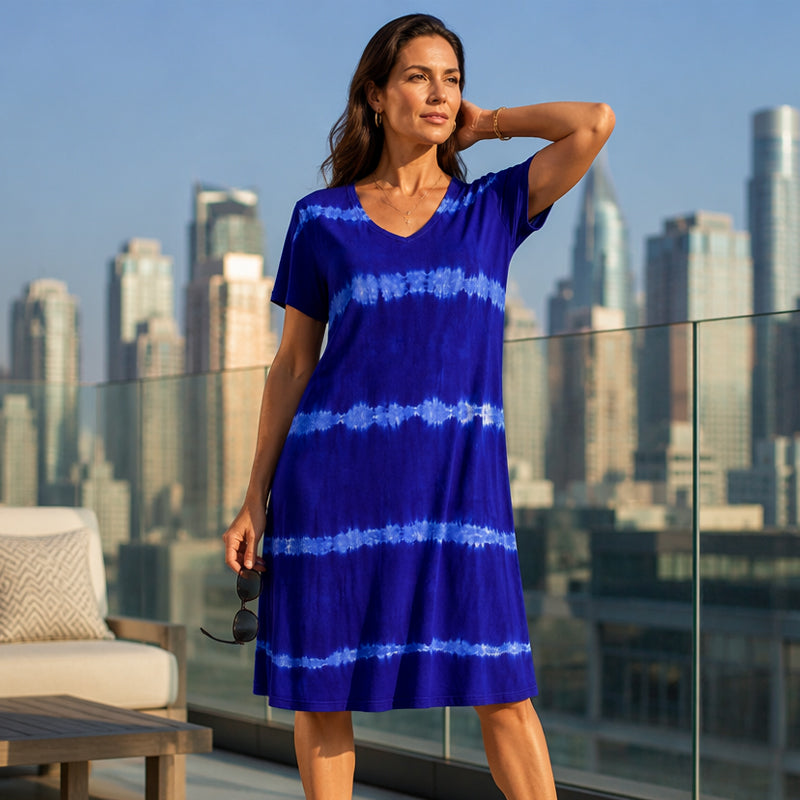 Tie-Dye Striped Short Sleeve Loose Dress