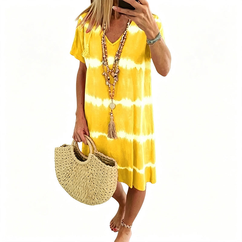 Tie-Dye Striped Short Sleeve Loose Dress